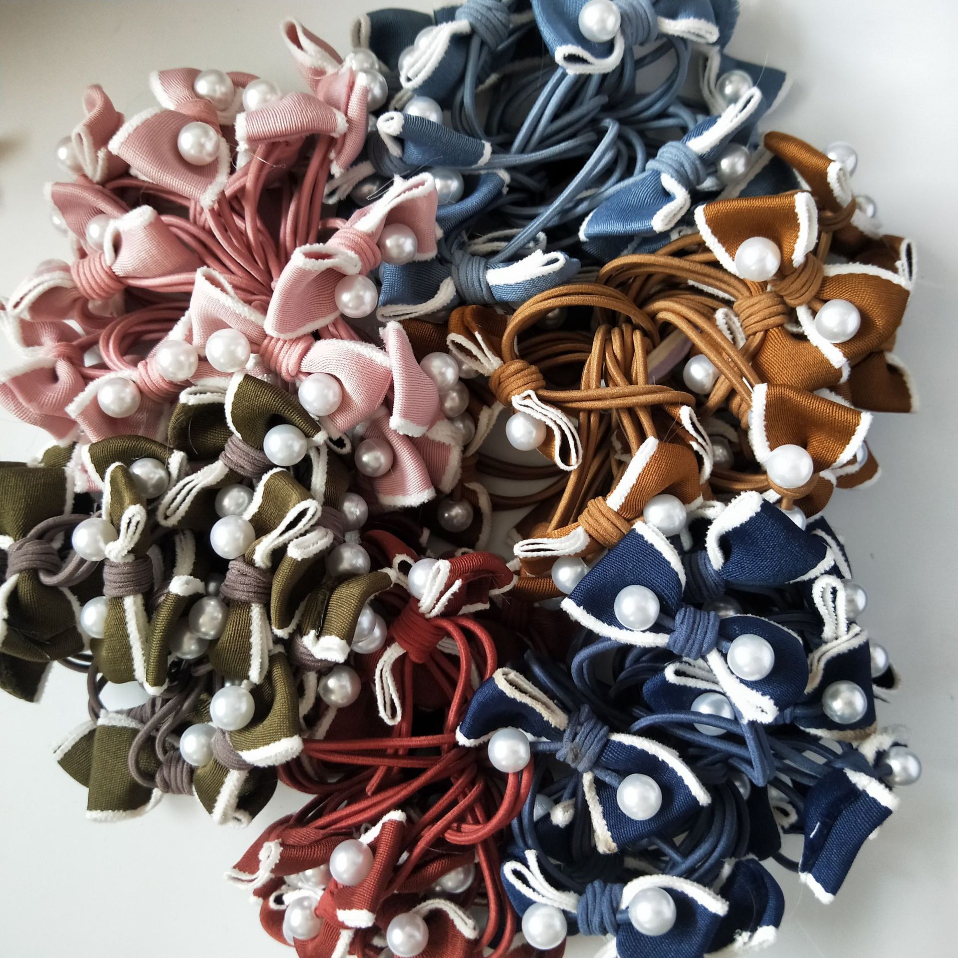 Wholesale of popular accessories: Bow hair ties, cute striped hair ties, fabric hair ties, 1 yuan supply wholesale Specification image