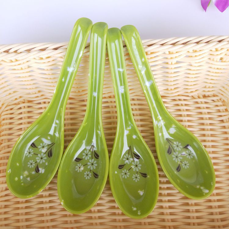 Green imitation jade spoon eating spoon Small rice spoon imitation porcelain melamine spoon green spoon fast food spoon
