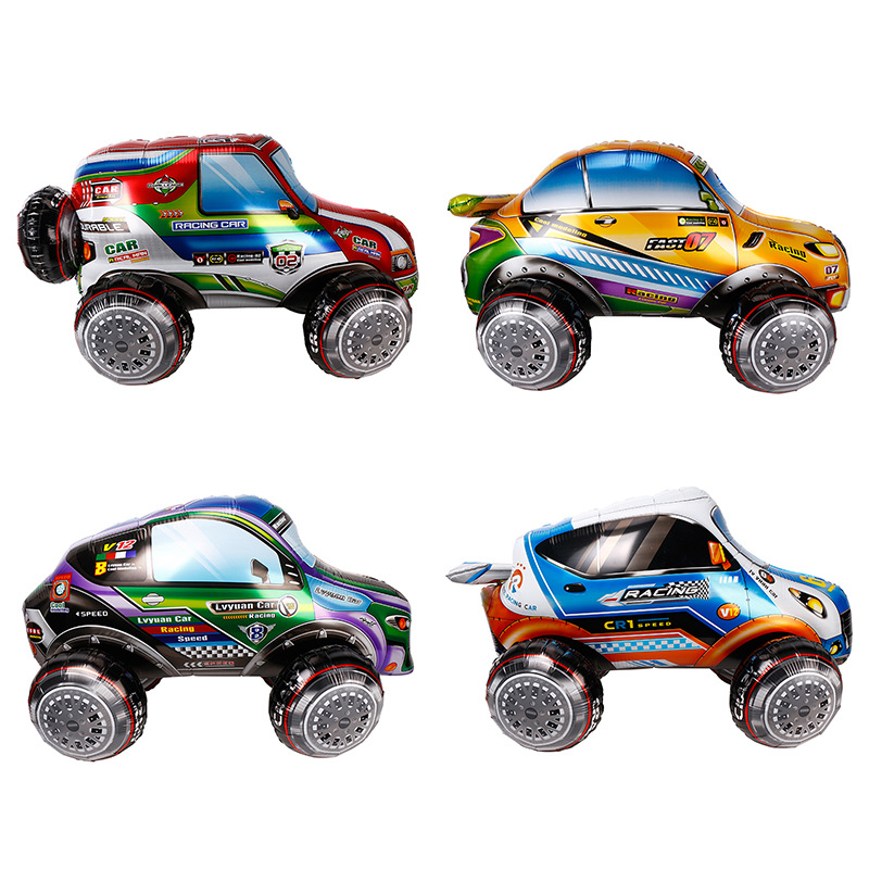 Cross-border 3D three-dimensional button assembly racing children's cartoon toys inflatable aluminum film balloon toys birthday party thumbnail