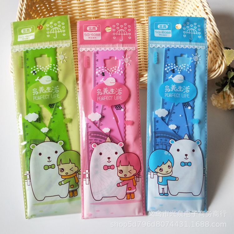 1-yuan store ruler set, student ruler set, plastic children's learning ruler set, 1-yuan wholesale