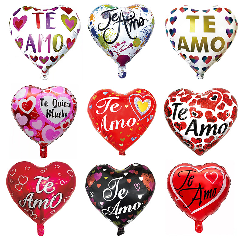 Cross Border 18 inch shaped aluminum film ball Spanish Te amo I love you Printed Wedding Valentine's Day Party Decoration balloon