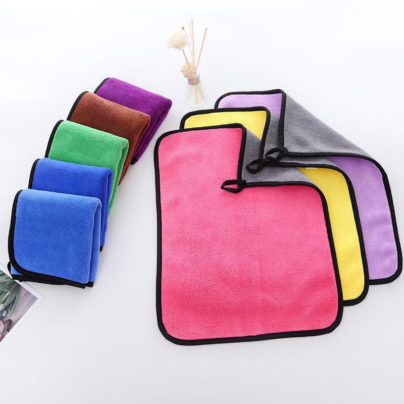 批发珊瑚绒擦车毛巾 双面绒洗车加厚吸水 厨房清洁擦手挂巾30*40