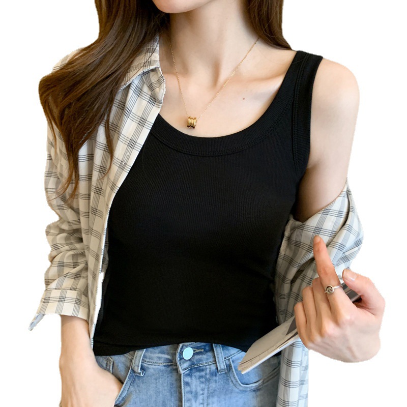 2022 Summer New Inner Vest Female Sleeveless Fashion Ins Slim Elastic Korean Version Threaded Top Outside To Wear T Item Picture