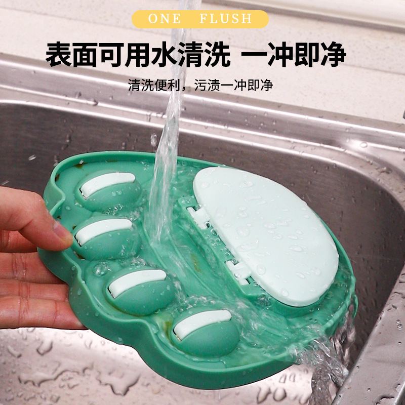 Kitchen multi-functional storage rack without drilling, creative tray storage, integrated soup spoon and chopsticks, cat paw pot lid rack details Picture