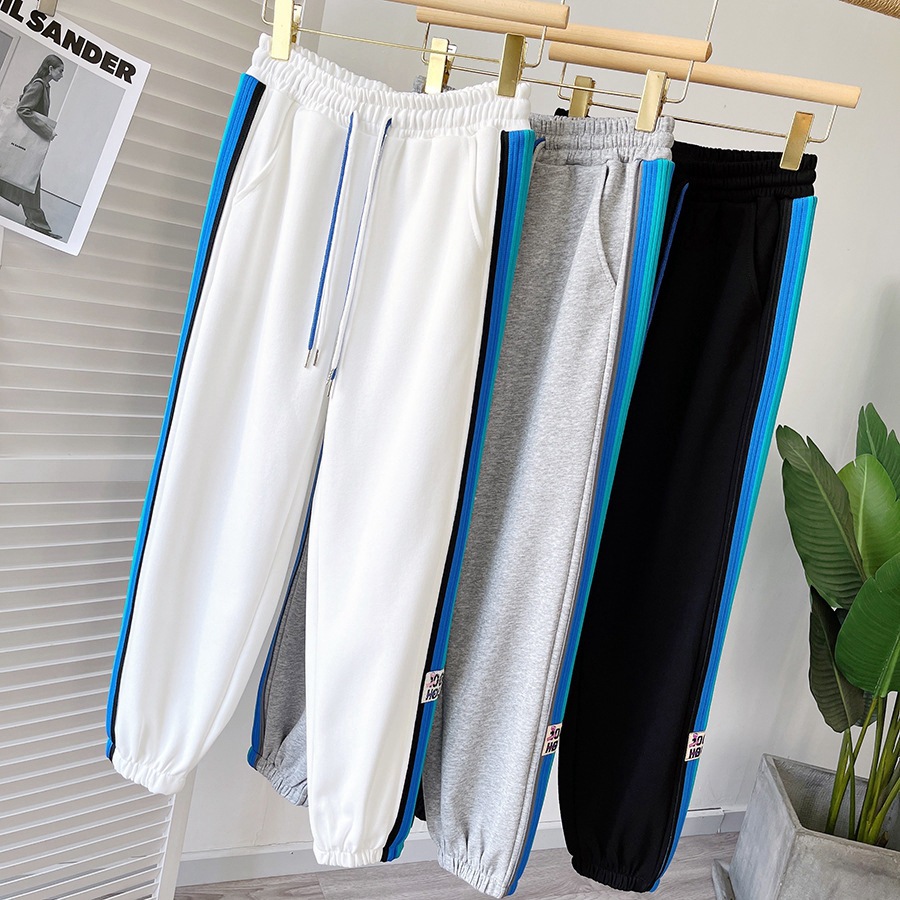 2022 High waist baggy Rainbow-color sweatpants Women's Casual Klein Blue spliced hipster Instagram ankle Pants Sweatpants