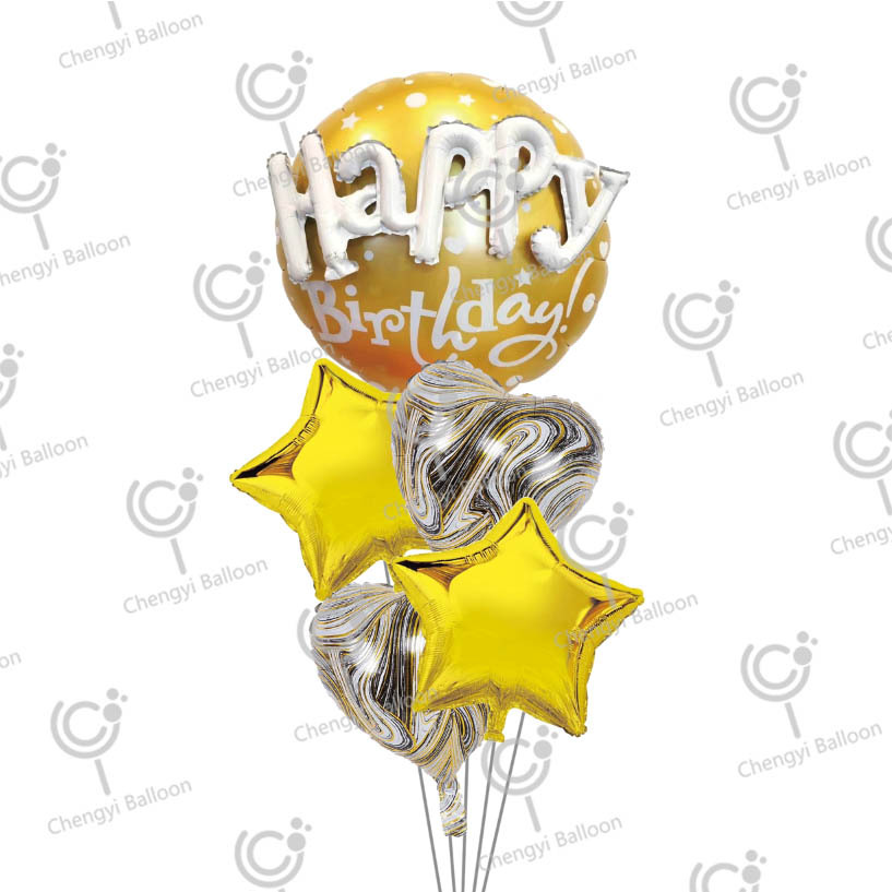 Happybirthday Aluminum Film balloon combination agate Heart Birthday themed party set