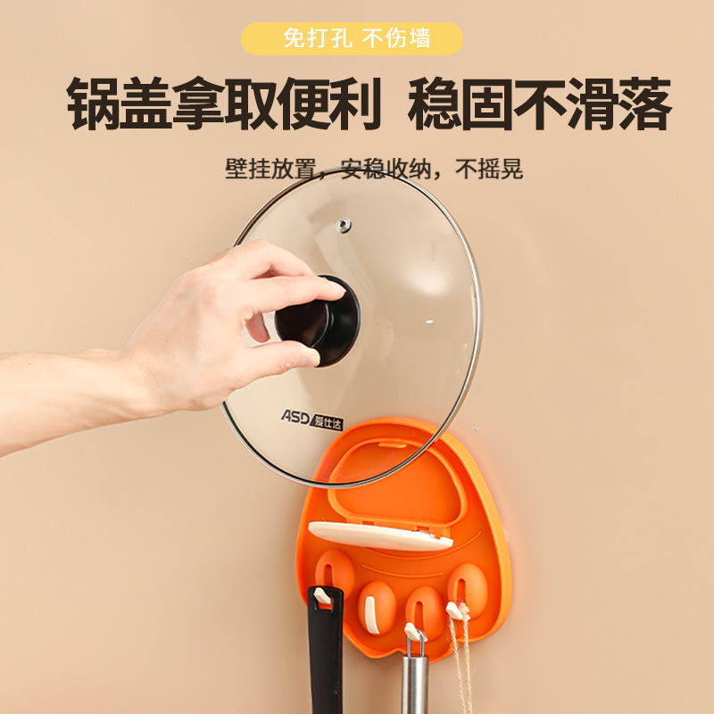 Kitchen multi-functional storage rack without drilling, creative tray storage, integrated soup spoon and chopsticks, cat paw pot lid rack Application Scenario