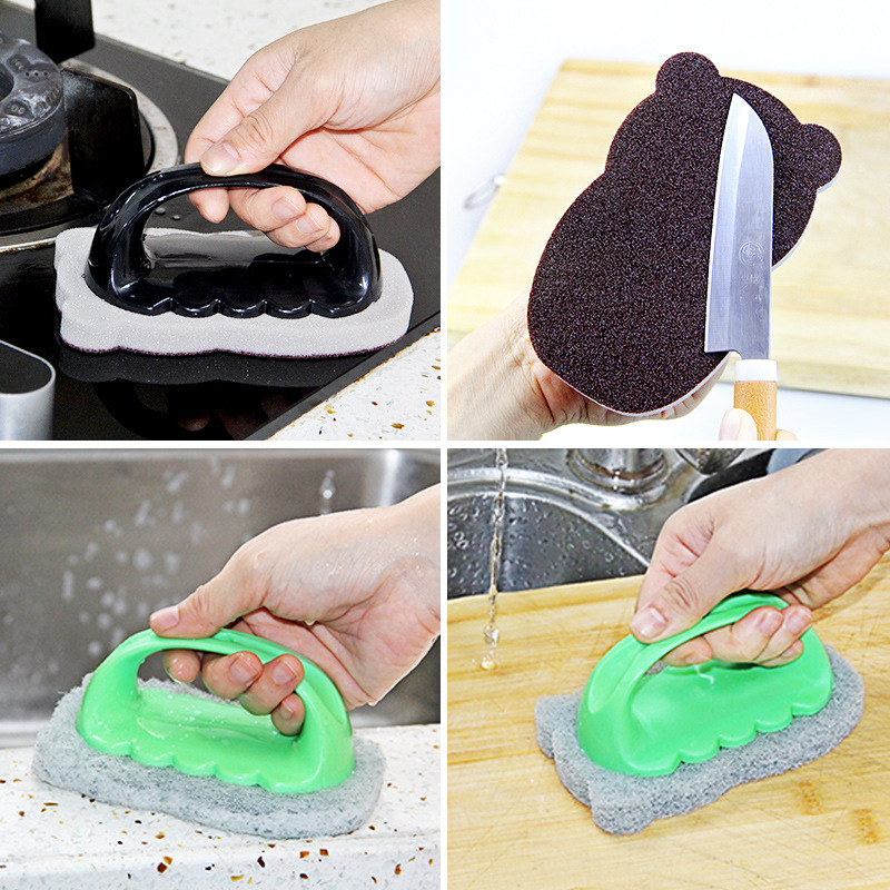 Little Hippopotamus diamond sand sponge cleaner with handle for kitchen use to remove dust from the bottom of POTS and clean the pot brush Specification image