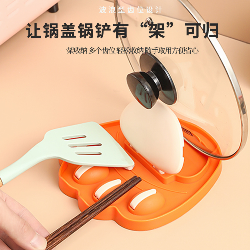Kitchen multi-functional storage rack without drilling, creative tray storage, integrated soup spoon and chopsticks, cat paw pot lid rack Specification image