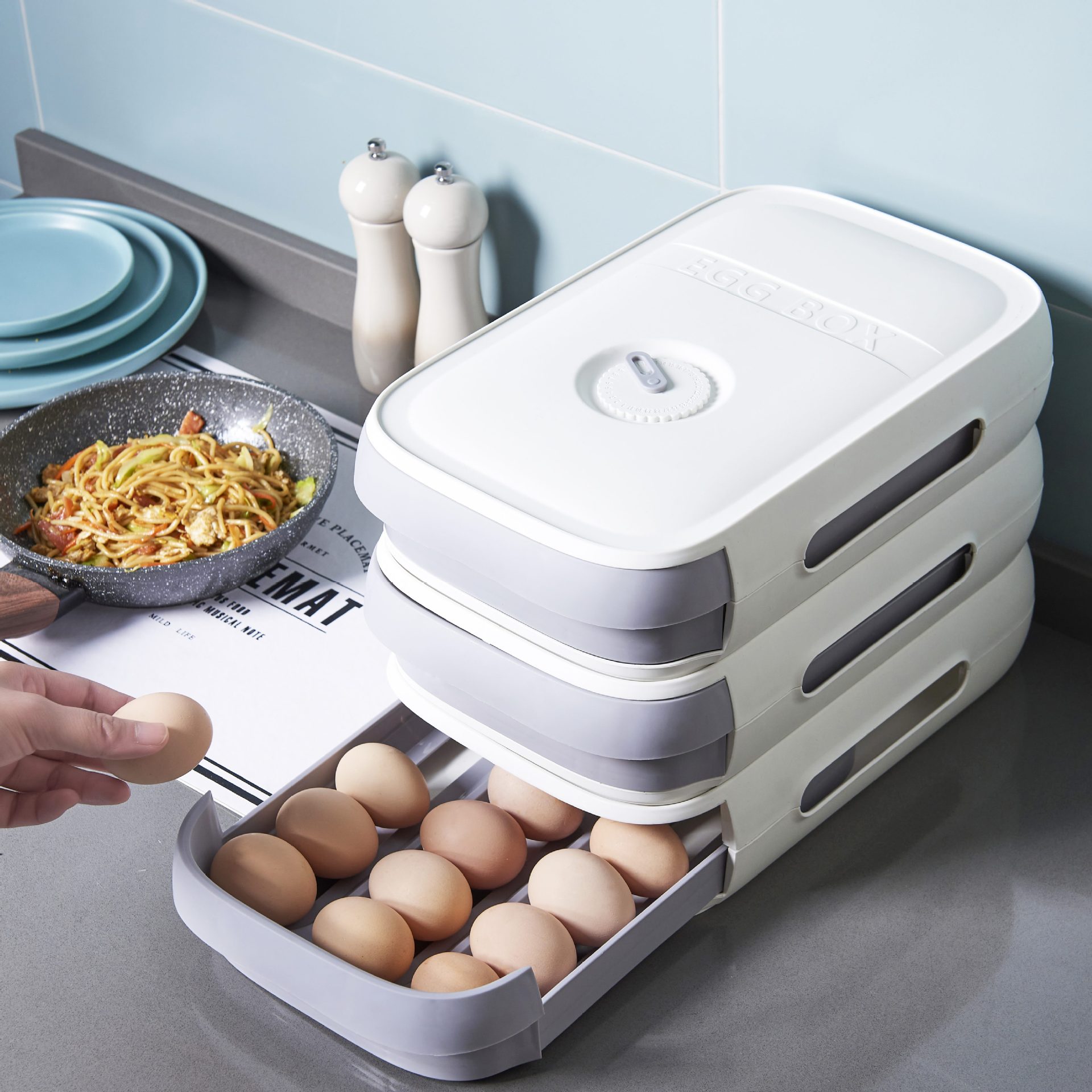 J25-6511 Drawer type egg refrigerator storage box Duck egg box Egg tray Storage box Kitchen storage box