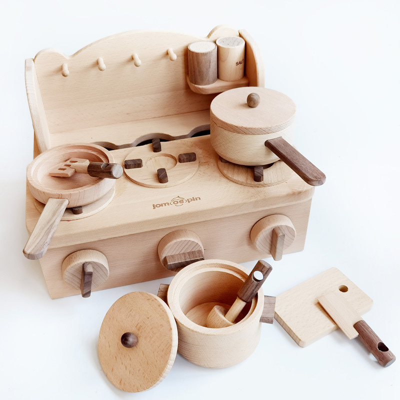 高端过家家玩具实木出口日本欧洲原木无漆煮饭益智亲子木制质玩具图