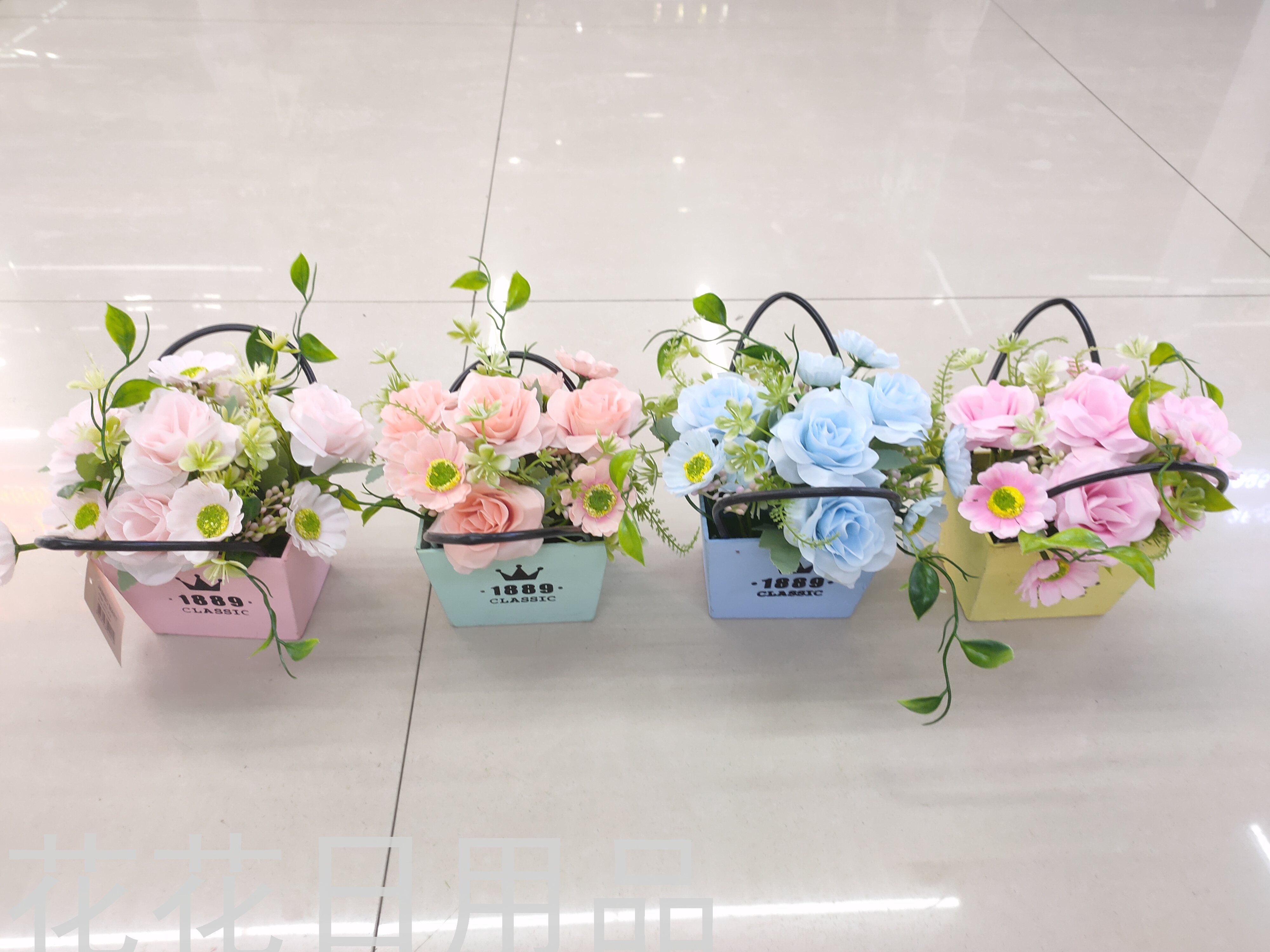 New simulation flower wood head basin small basket rose bonsai fake flower decoration living room table