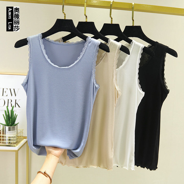 Tank top Women's summer thin style with Modal lace bottom tunic versatile sleeveless round neck tunic top