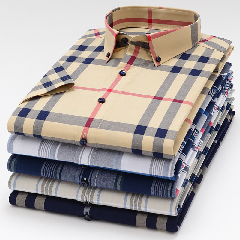 Summer new plaid shirt men's short sleeve business casual ironing shirt cotton classic plaid shirt
