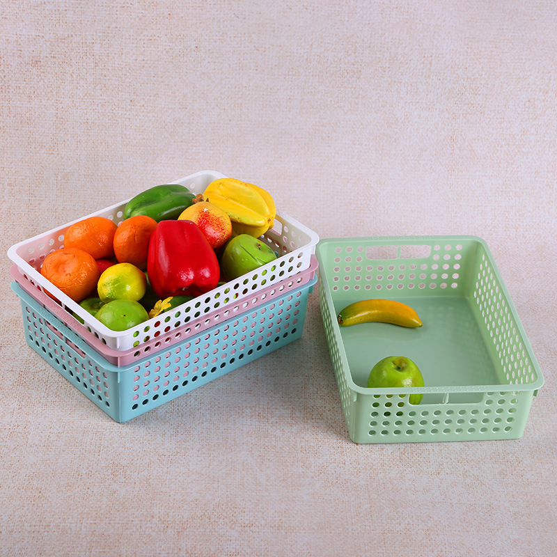 Mesa de almacenamiento de documentos organizador cesta de almacenamiento de plástico calado rectangular vajilla de plástico vajilla de cocina vajilla de verduras Specification image