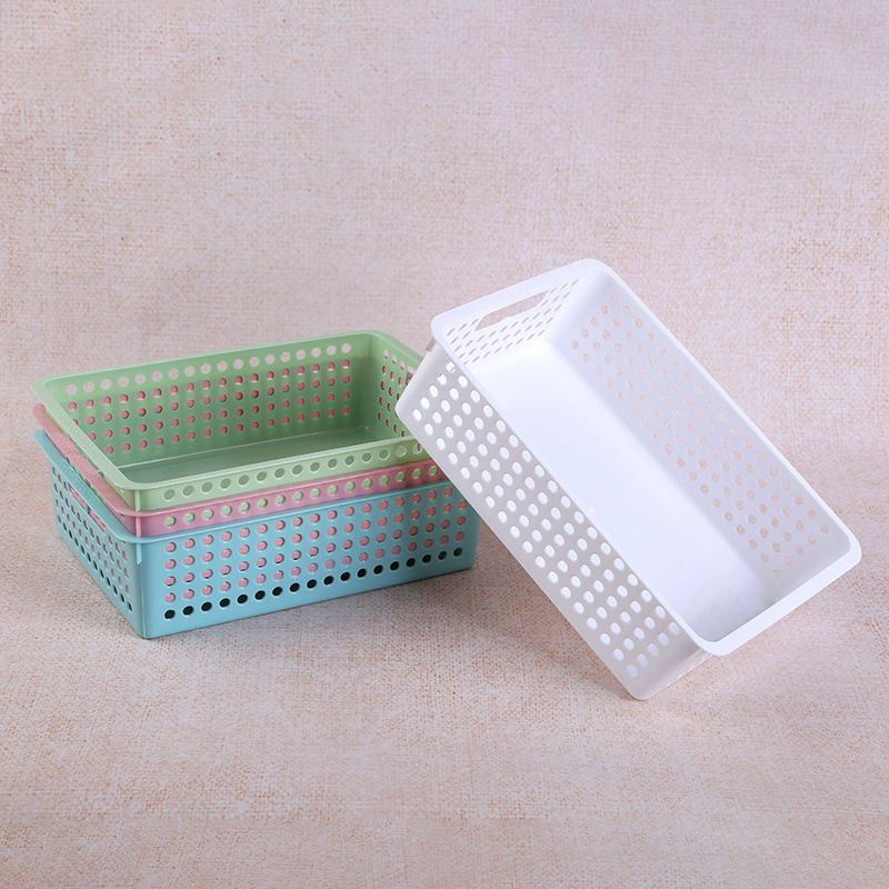 Mesa de almacenamiento de documentos organizador cesta de almacenamiento de plástico calado rectangular vajilla de plástico vajilla de cocina vajilla de verduras Application Scenario