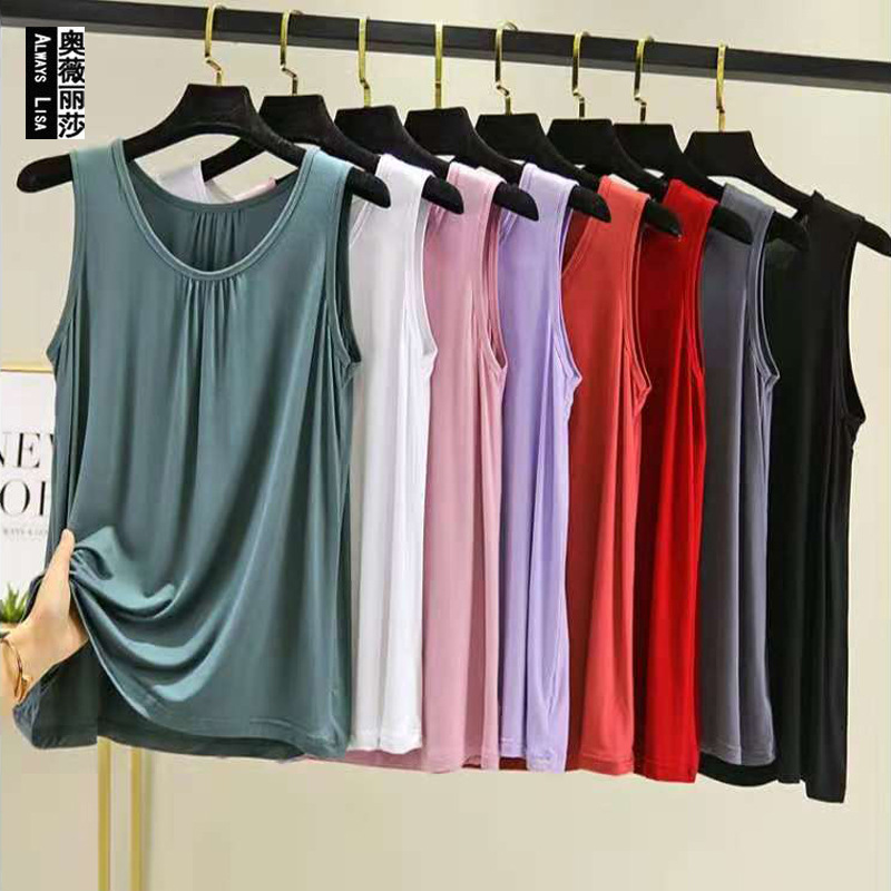 I string tank top Women's summer versatile bottom plus-size loose thin Modal sleeveless round neck top