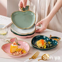 New style gold ceramic cup creative apple shape breakfast plate fruit salad plate