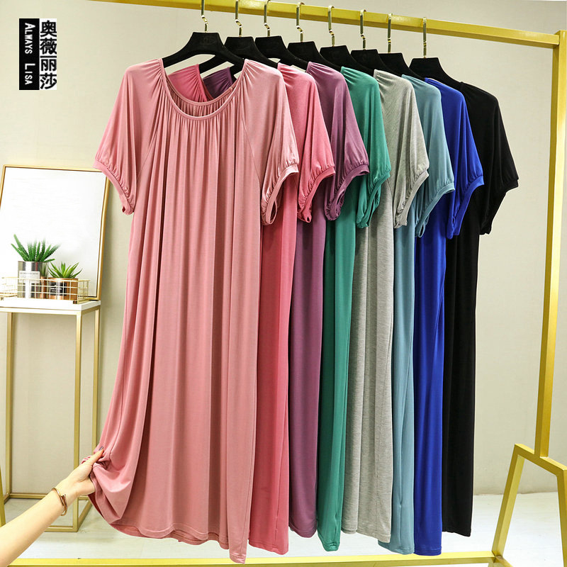 2022 Summer new Modal short sleeve bubble sleeve temperament dress loose long thin dress wearing thin