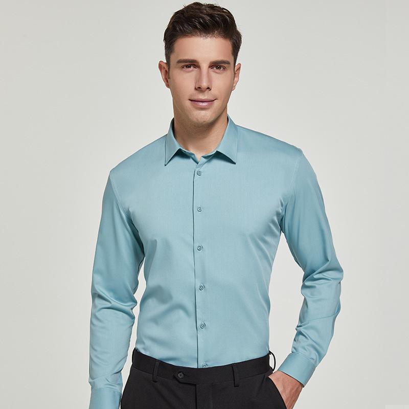 [Bamboo pulp fiber] Light business men's long sleeve pure color shirt Spring and summer new business professional dress shirt