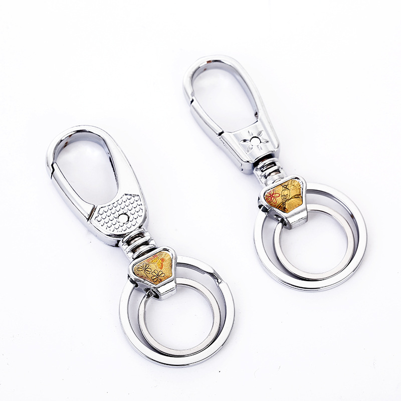 Factory direct supply of Pinsheng simple double-ring keychains, men's metal car keychains, 2-yuan store wholesale Item Picture