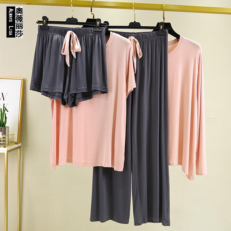 Modale home clothes jacket women summer autumn loose thin large size pyjamas pajama pants can wear casual trouser suit