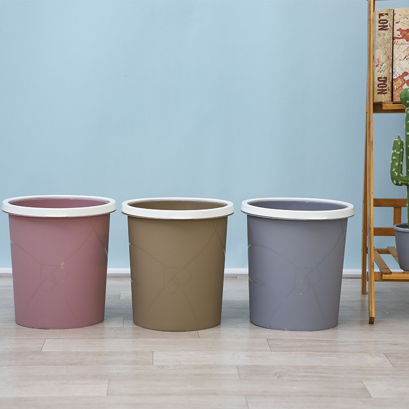 Q803 integrated plastic trash can with pressure ring, household sanitary bucket, garbage basket, integrated flip cover and pressure ring trash can details Picture
