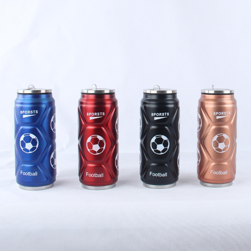 L86双层不锈钢足球杯吸管保温杯可乐瓶水杯凹凸有致男女创意杯子