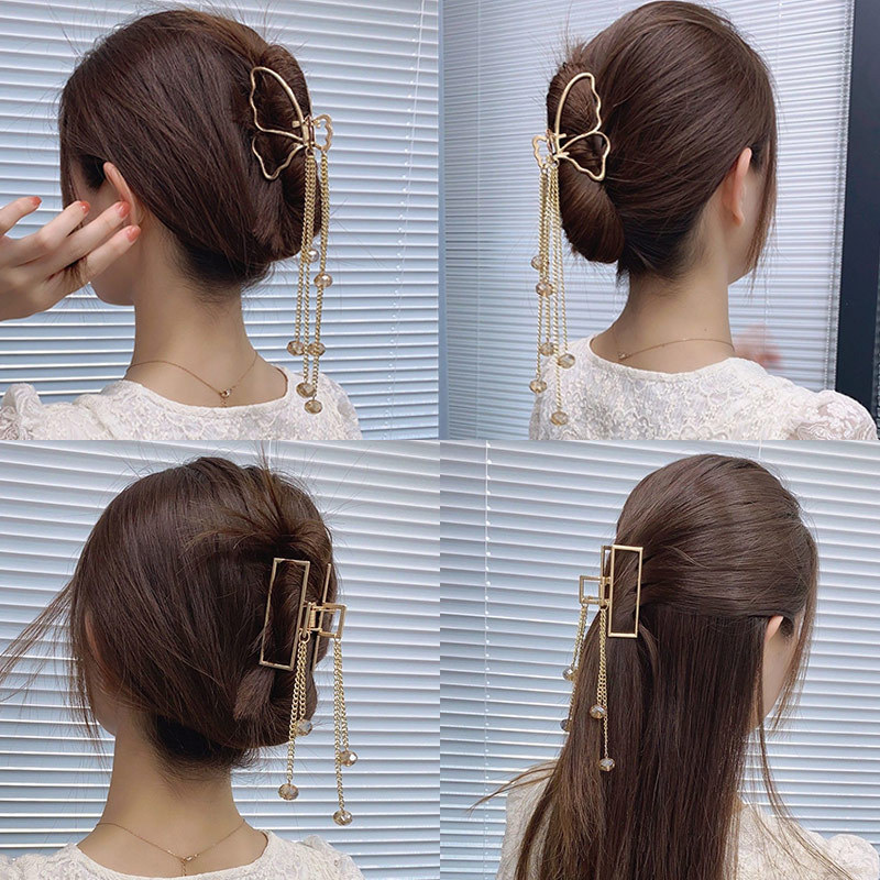 Crystal fringe hair clip back head hair clip headdress simple quality advanced touch metal shark clip hair clip