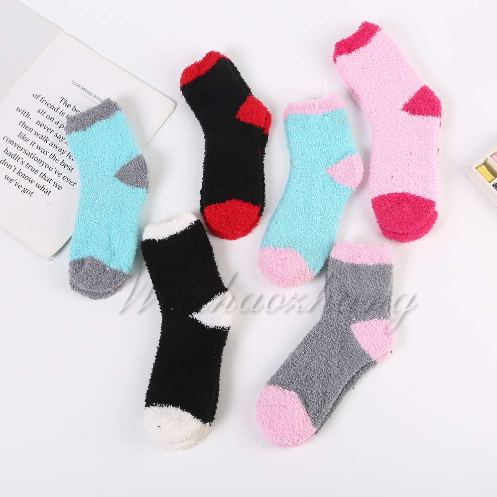 Colorful coral fleece socks for women, warm and cute for winter, sleep and home floor socks, fluffy mid-calf socks