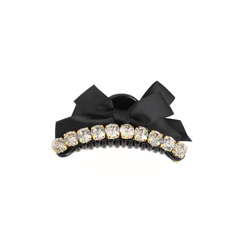 Pearl water diamond black bow, elegant grappling clip headwear, hair clips, hairpins, women's bangs clips, updo side clips Item Picture