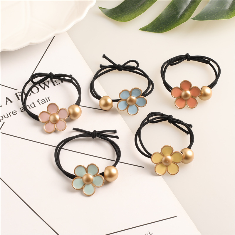 High-elasticity hair tie, golden bead large flower hair band, popular hair tie, hair tie, rubber band, two-yuan store supply