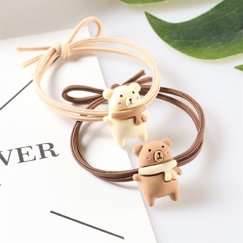 Milk tea-colored scarves, bear hair bands, high-elasticity hair ties, rubber bands, hair accessories, two-yuan store hair ties, wholesale hair ties