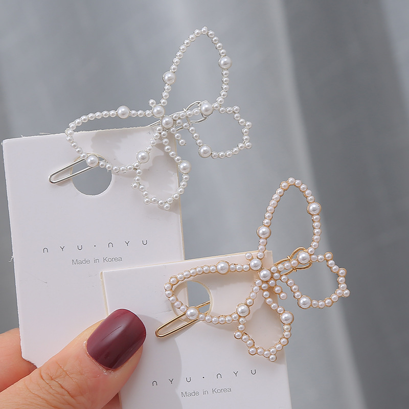 Korean pearl hairpins, women's side hair clips, broken clips, bangs, forehead frog buttons, girl's hair, butterfly, super fairy-like hairpins Specification image