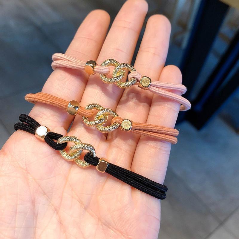 Korean version of ins alloy chain hair band, simple woven hair tie for women, high-elasticity colorful hair tie, small chanel-style hair accessory Specification image