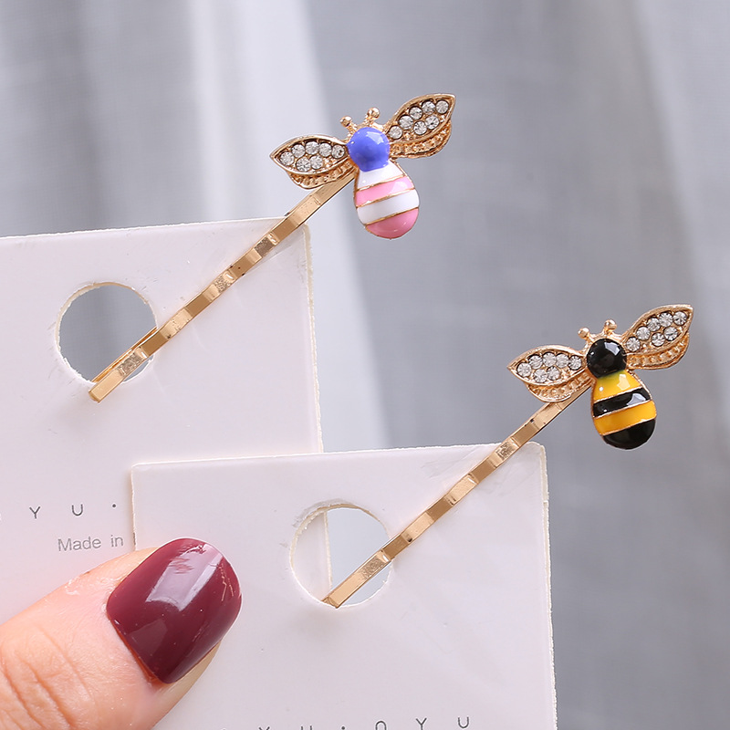 Wholesale of Korean-style hair accessories: Cute little bee hair clips, straight clips, alloy diamond-encrusted bangs clips, colorful edge clips for women