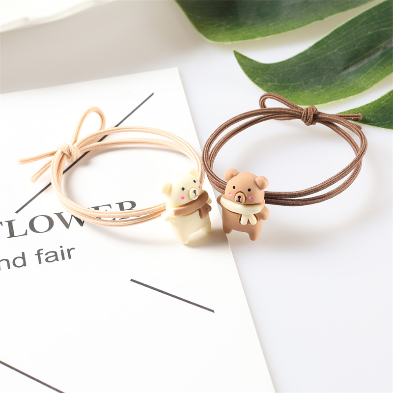 Milk tea-colored scarves, bear hair bands, high-elasticity hair ties, rubber bands, hair accessories, two-yuan store hair ties, wholesale hair ties Specification image