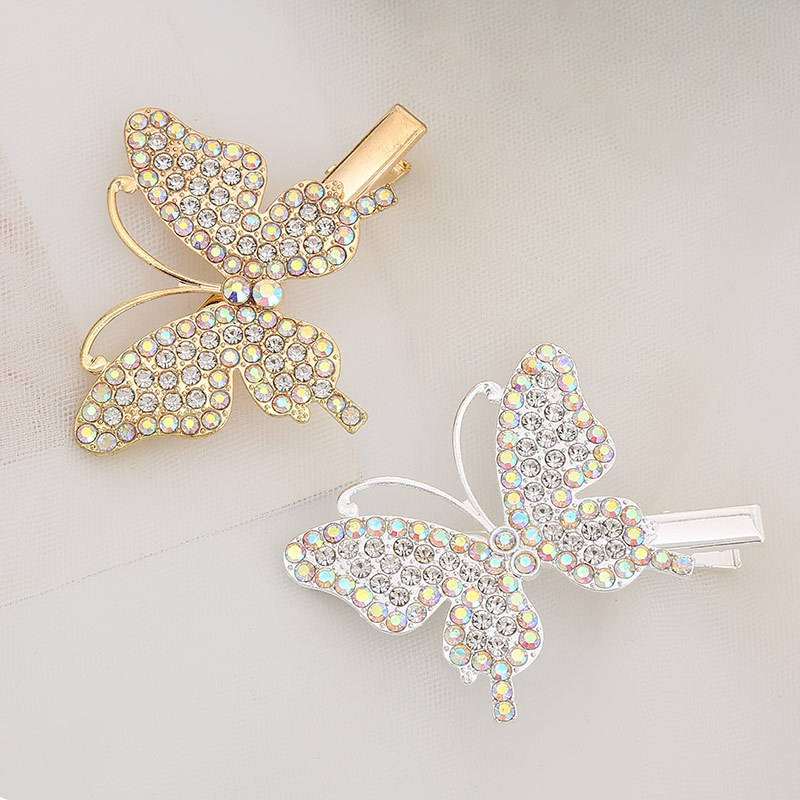 Korean super fairy butterfly water diamond hair clips with sweet girl bangs on the side and cute children's hair accessories by the seaside