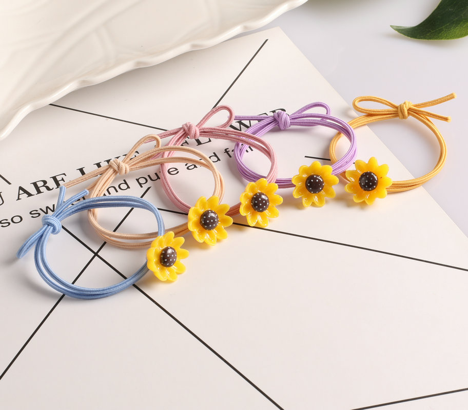 Fashionable, simple and sweet children's hair bands, hair ties and hair accessories, girlish sunflower high-elasticity hair ties and elastic hair bands details Picture