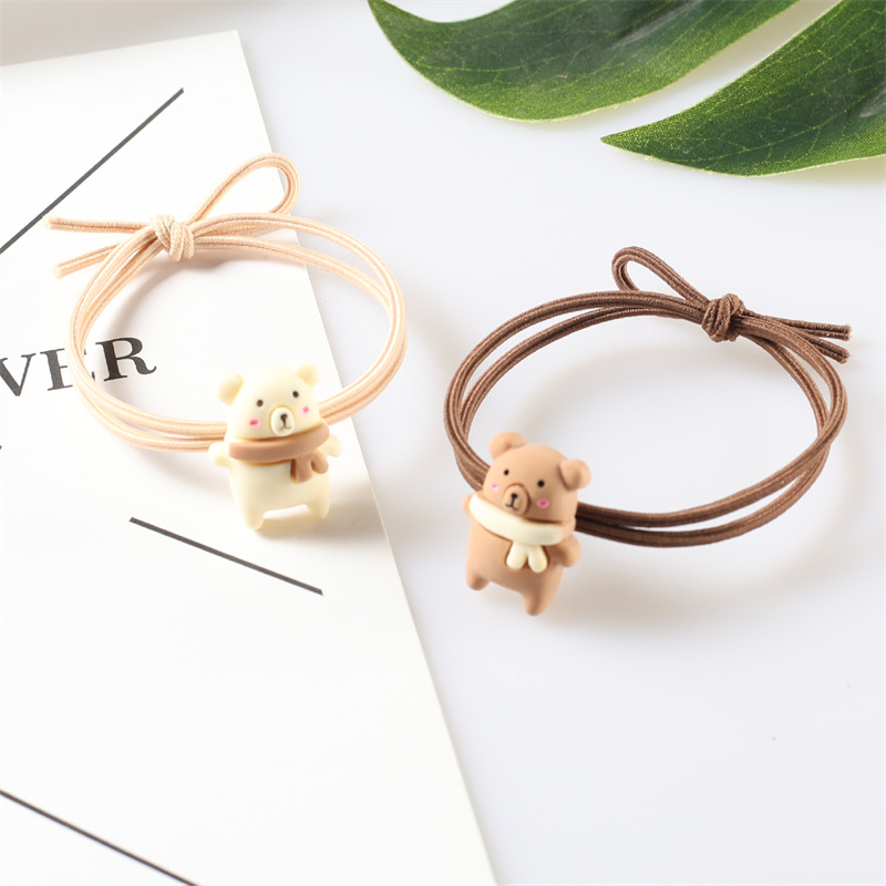 Milk tea-colored scarves, bear hair bands, high-elasticity hair ties, rubber bands, hair accessories, two-yuan store hair ties, wholesale hair ties details Picture