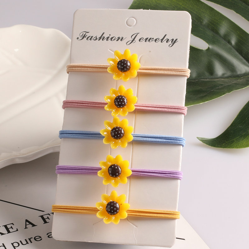 Fashionable, simple and sweet children's hair bands, hair ties and hair accessories, girlish sunflower high-elasticity hair ties and elastic hair bands Specification image