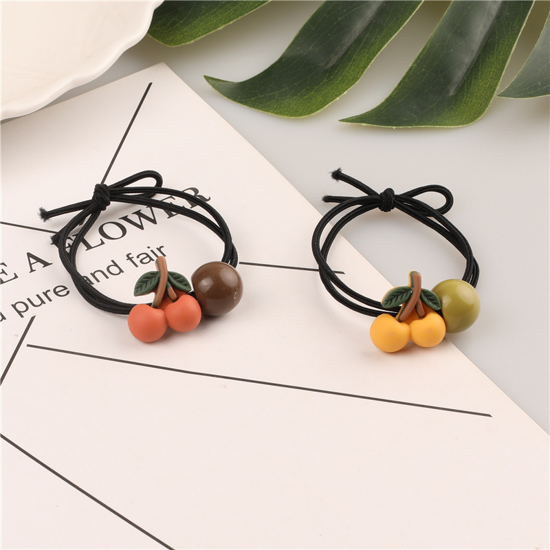 Korean version of ins cartoon cherry hair bands, black thread hair ties, high-elasticity hair ties, 2-yuan store wholesale supply Specification image