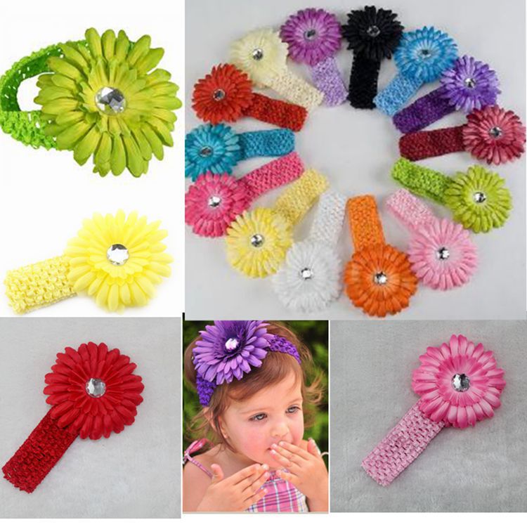 Ebay is a hot seller of European and American baby head accessories diamond daisies flower hair bands children sunflowers Korean knitted hair bands