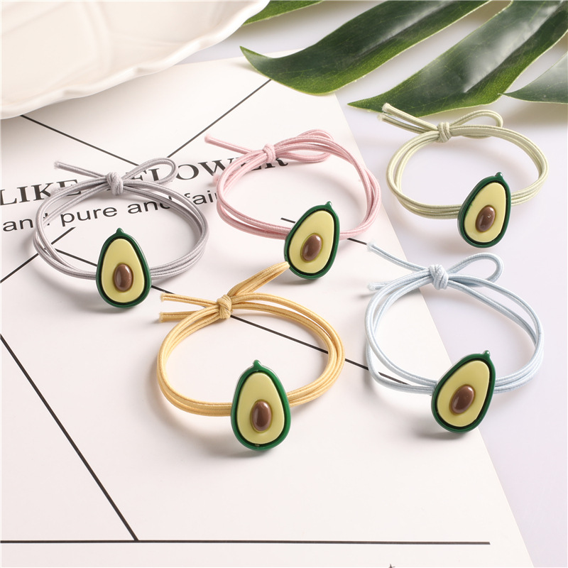 Korean forest-themed girl rubber band, Internet celebrity hair tie, avocado cartoon hair tie, colorful hair tie rubber band details Picture