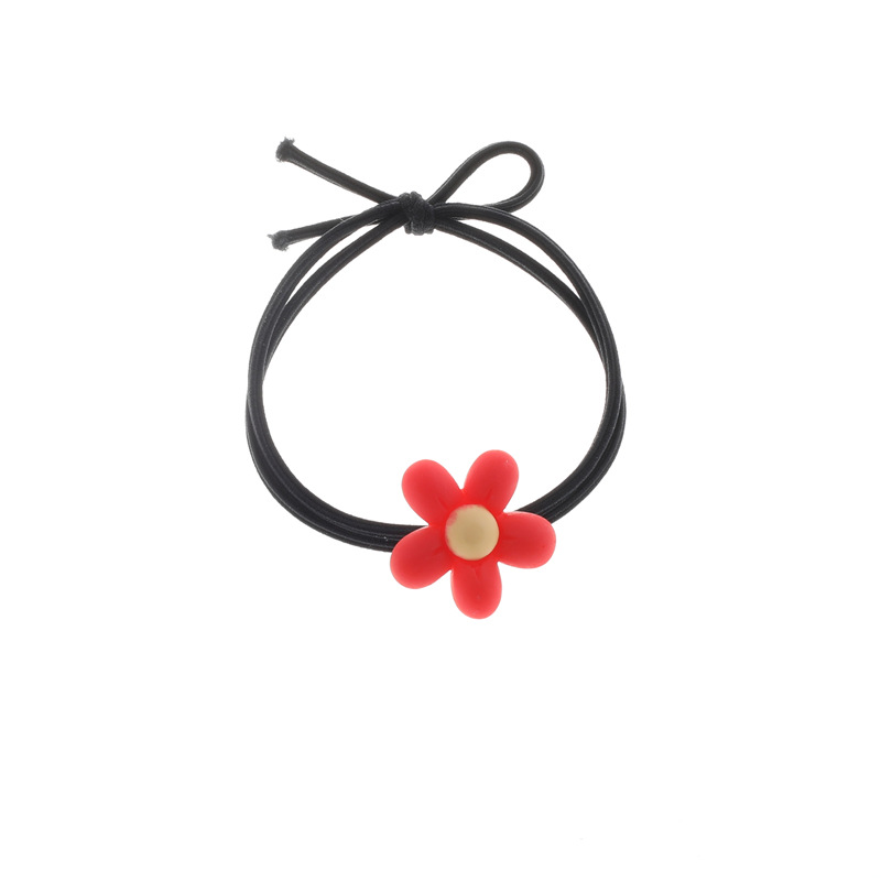 New small red flower hair band, five-petal flower cartoon flower hair tie, hair tie rubber band, high-elasticity braided hair tie Item Picture