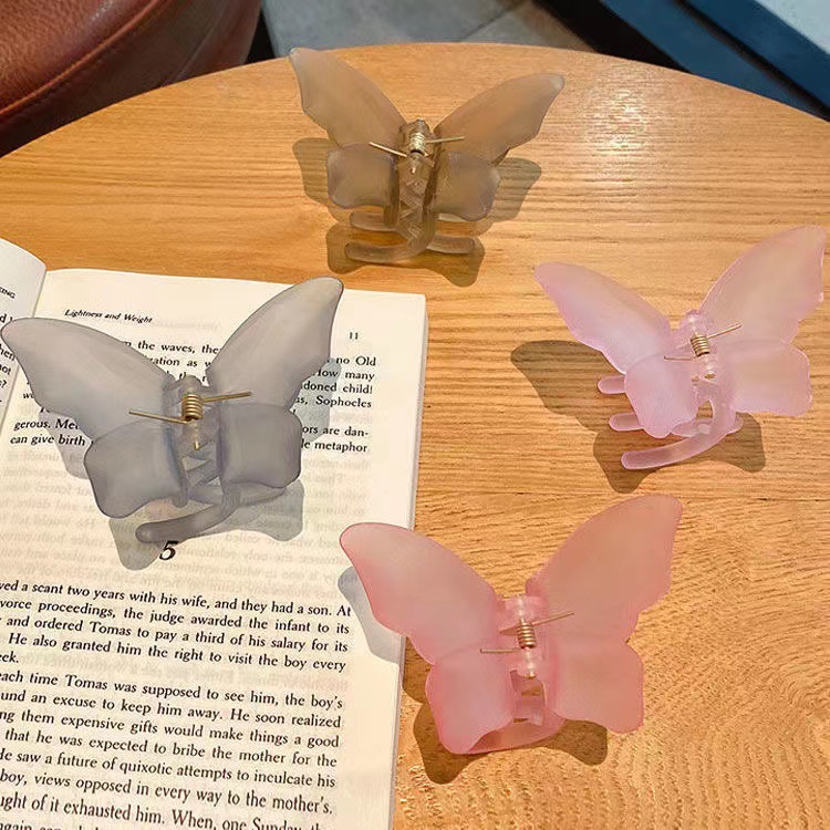 Frosted jelly-colored butterfly hair grabber for women, Korean back head color semi-transparent grabber, simple hair accessory trend details Picture