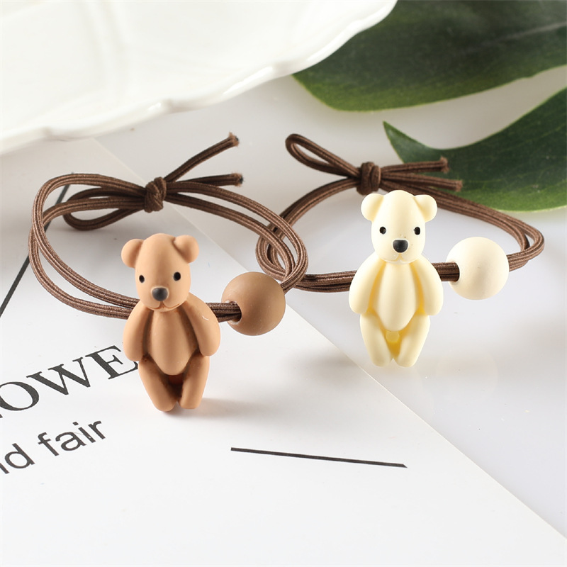 Wholesale of Korean milk tea-colored bear hair bands, cartoon animal hair ties, hair ties, rubber bands, hair accessories, and children's headwear details Picture
