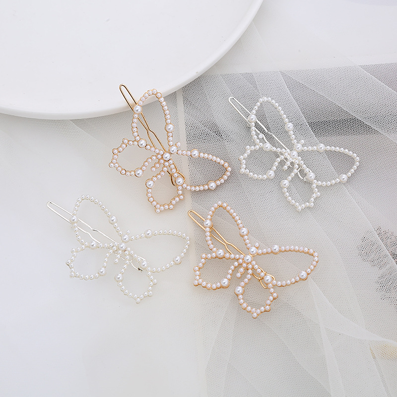 Korean pearl hairpins, women's side hair clips, broken clips, bangs, forehead frog buttons, girl's hair, butterfly, super fairy-like hairpins details Picture