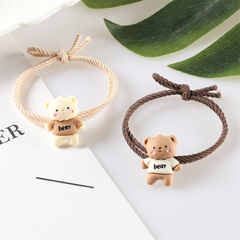 Wholesale of Korean Instagram-themed cartoon bear hair bands, hair ties, milk tea-colored hair ties and hair accessories details Picture
