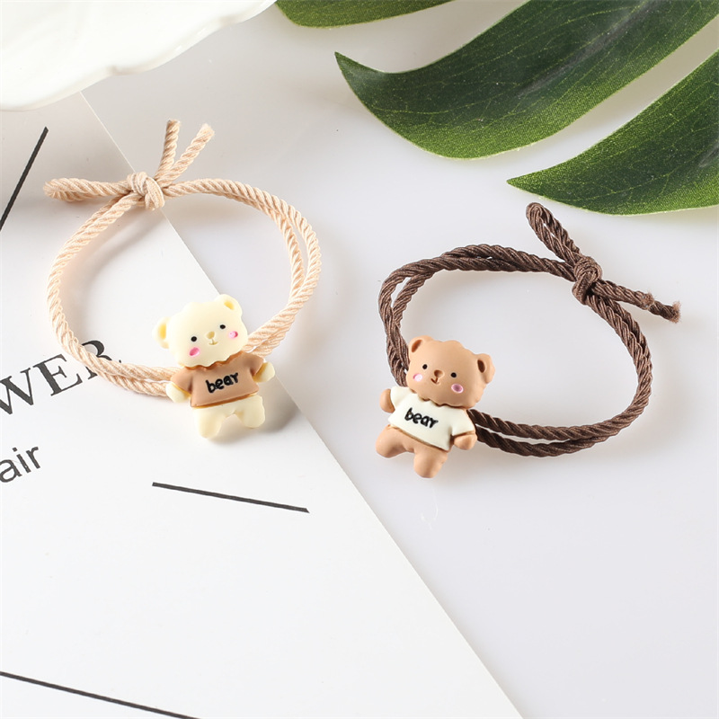 Wholesale of Korean Instagram-themed cartoon bear hair bands, hair ties, milk tea-colored hair ties and hair accessories Specification image